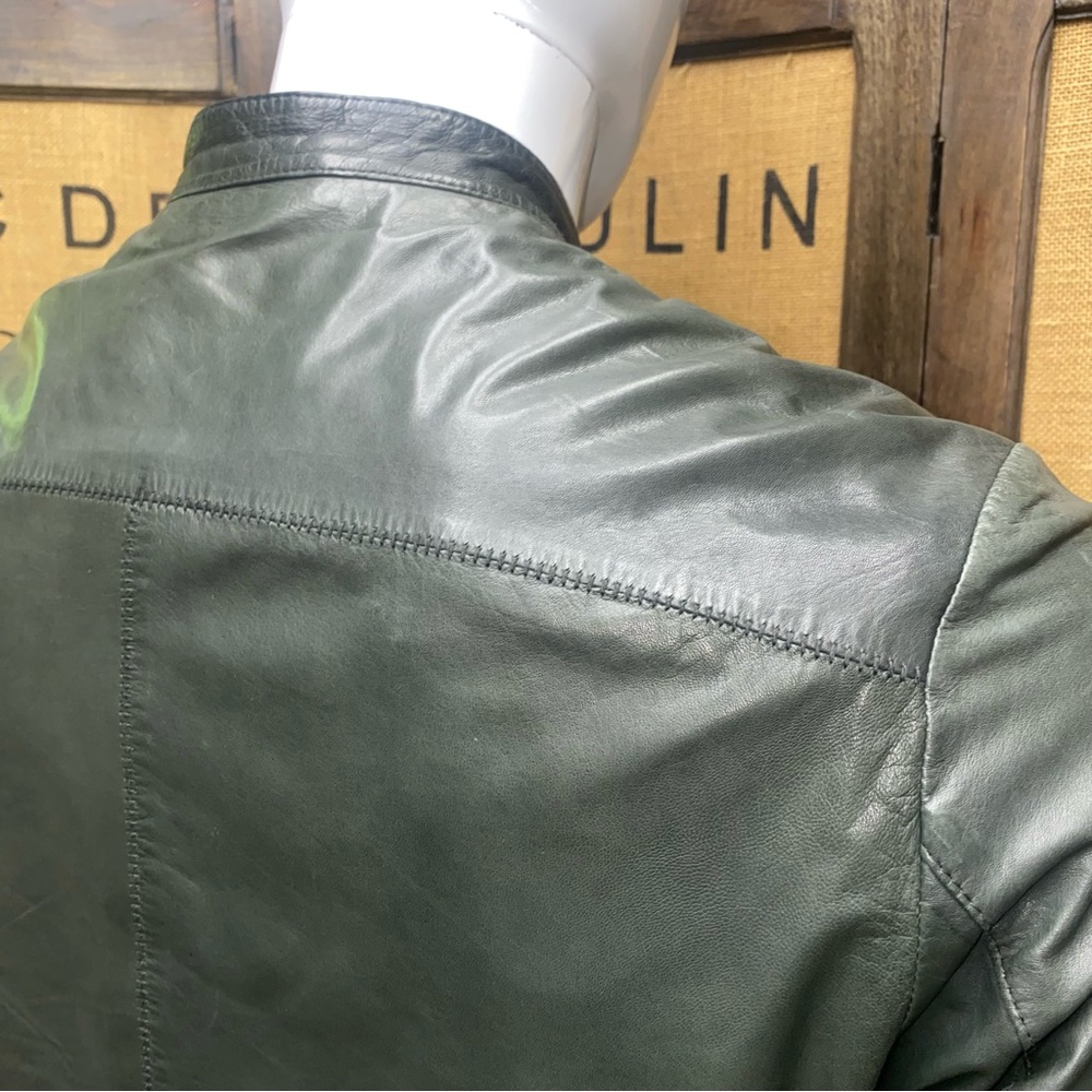 Theory Men's Dark Green Leather Zip Up Jacket, M - Picture 6 of 12